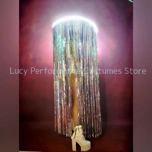 New bar nightclub gogo female singer performance costume LED luminous Cape exaggerated tassel hat performance props