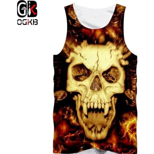 OGKB Unisex Tank Top Summer Cool Print Flame Skull 3D Singlets Vest For Women/men Hiphop Punk Gothic Shirts Sleeveless Tees 5XL