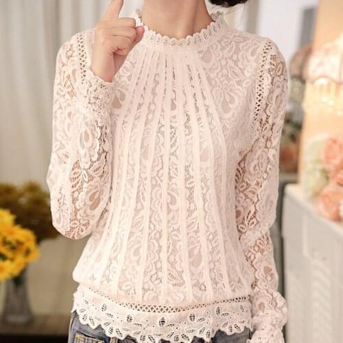 Autumn Women White Blouse Hollow Lace Blouse Shirt Tops Long Sleeve Blouse Women Blusas Mujer De Moda 2021 Blouses Femme E781