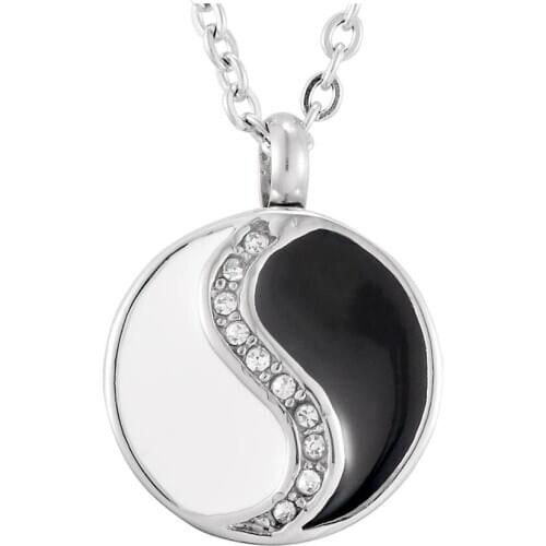 Religious Chinese Yin Yang Unisex Crystal Mens Womens Necklace Ba Gua Black White Cremation Ashes Urn Keepsake Pendant Jewelry