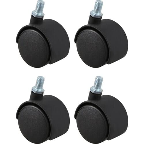 Plastic Swivel Caster 8mm Screw Stem 1.5-inch Dia Wheel 4 Pcs Black