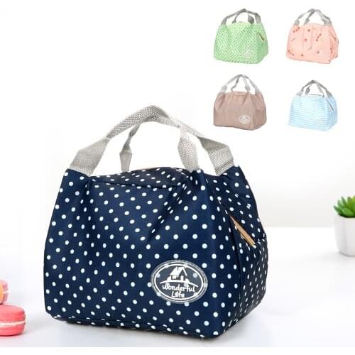 Portable Canvas Stripe Stripe Warm Lunch Bags Thermal Insulated Cold Food Storage Bag Dot Cherry Lunch Box Bag