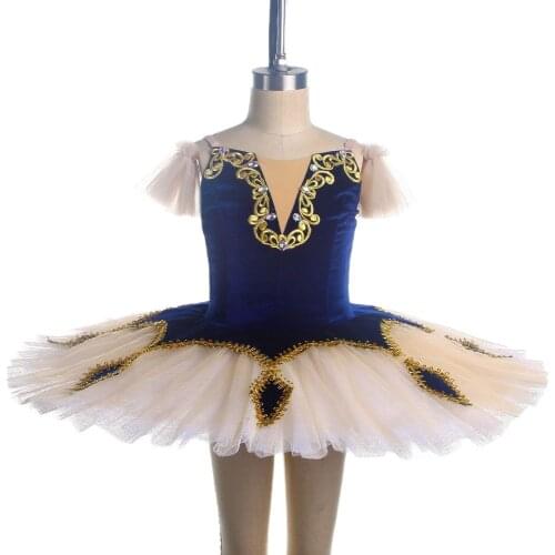 Professional Tutu Navy Blue Velvet Leotard Bodice with Stiff Tulle Platter Tutu for Girls & Women Stage Performance Tutus BLL413