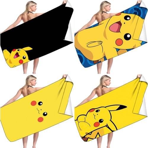 Pokemon Pikachu Rectangular Beach Towel Double-faced Fleece Microfiber Non-stick Sand Warm Water Absorbent Bath Towel