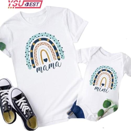 Rainbow Family Matching Clothes Outfits Mother And Daughter T-Shirt Cute Tops lovely Blouse Kids Baby Girl Boys Casual T Shirts