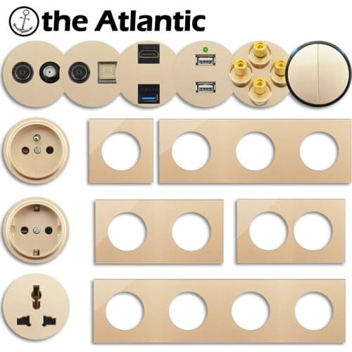 L1 Series- DE EU French Power Socket Switch USB RJ45 HDMI-compatible Function Module Frame Gold Glass DIY Free Combination