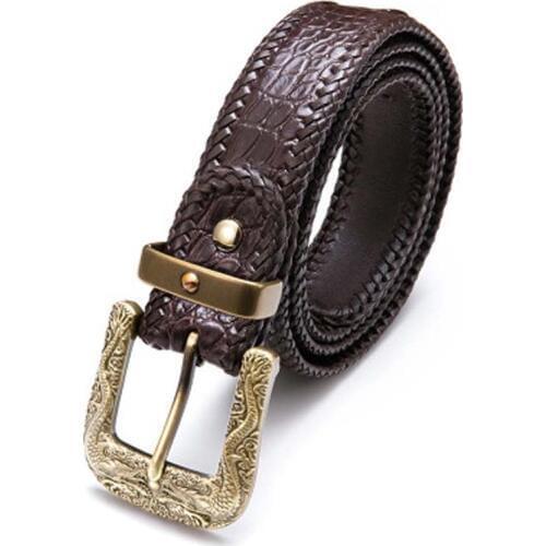 Hongqiangying crocodile leather Men belt Genuine leather Solid brass pin stud Male money belt Authentic Korean fashion belt