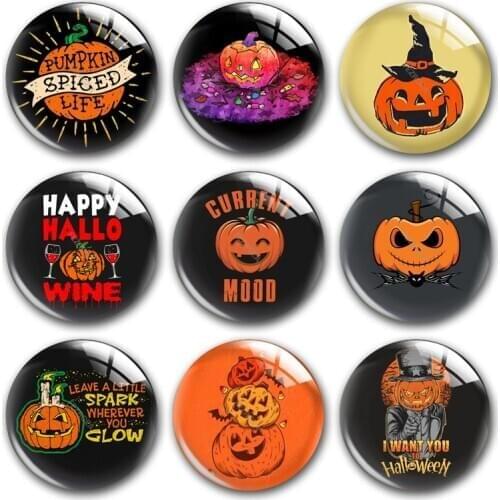 Handmade Pumpkin Halloween party Witch Autumn Round photo glass cabochons demo flat back DIY jewlery Making findings accessory