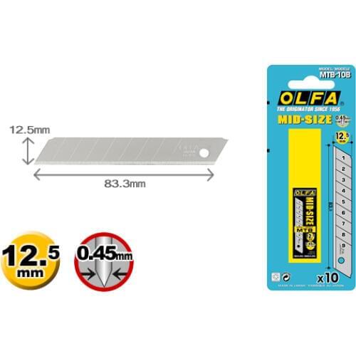 MADE IN JAPAN OLFA MTB-10B 10 medium-sized 0.45mm-thick tough blades in a plastic case.Blister FOR OLFA MT-1 CS-5