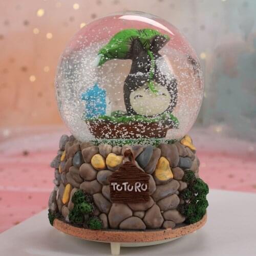 Totoro Kaonashi Crystal Ball Music Box Birthday Gifts Girl Glowing Snowflakes Music Box Home Decoration Desktop Ornament