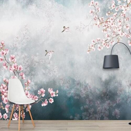 Custom Wall Cloth Vintage Peach Blossom Landscape Oil Painting Wallpaper Living Room Bedroom Background Wall Covering 3D Decor