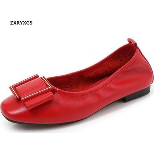 2020 New Spring Top Soft Cowhide Soft Sole Comfortable Shoes Flat Shoes Large Size Square Toe Women Shoes Fashion Casual Shoes