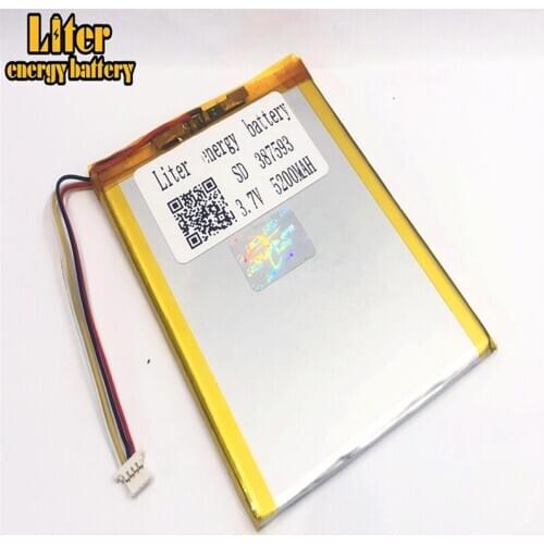 1.0MM 4pin connector 3.7 V 387593 5200mah factory high quality lithium polymer li-ion rechargeable battery lipo battery