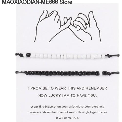 2pcs/set Wish Jewelry Best Friends Couples Bracelets Set For Women Girl Black White Beads Bracelet