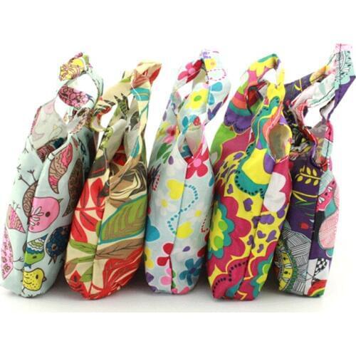 60PCS / LOT Oxford Cloth Shopping Bag Folding Waterproof Eco Portable Creative Handbag Reusable Travel Tote Pouch Wholesale