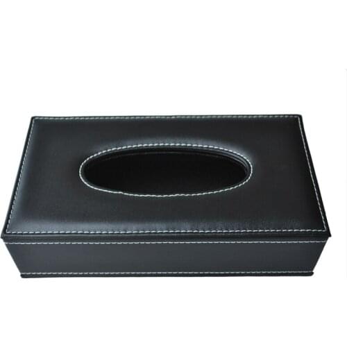 AT69 -Car Home Rectangle Shaped Faux Leather Case Paper Tissue Box Holder Black