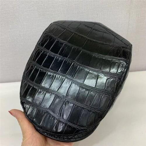 Authentic Real True Alligator Belly Skin Mens Peaked Visors Cap Genuine Exotic Crocodile Leather Male Black Chic Newsboy Hat