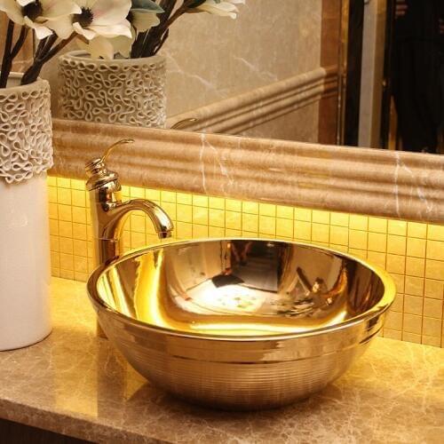 Free shipping golden bowl shape porcelain ceramic bathroom sink for hotel and home