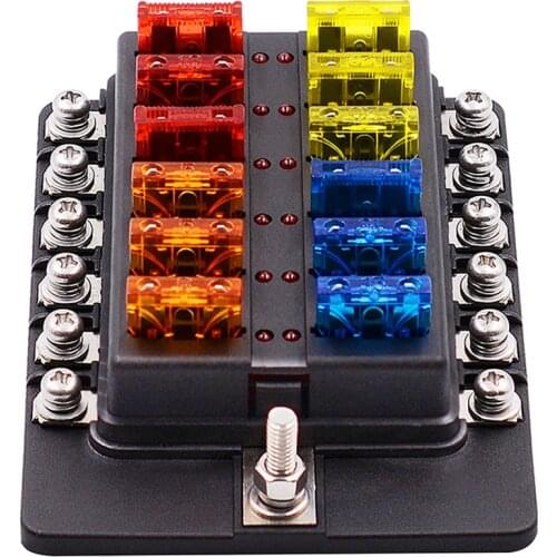 12V 24V Blade Fuse Box Holder 12/6 Ways Modified Fuse Box Terminal Block with LED Warning Light for Car Boat Marine Trike