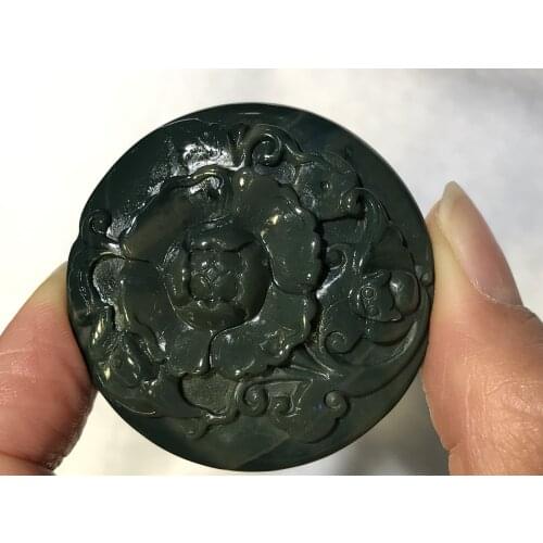 Big Treasure Talisman Power Cool Alashan Desert Agate Flower w Bat Wealth Amulet Carving Pendant Timestown