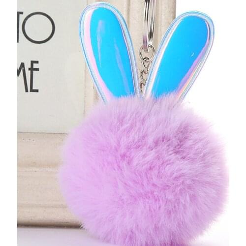 Cute rabbit ears fur ball keychain Reflective shiny rabbit ears key ring sequin fur ball A beautiful gift for girlfriend