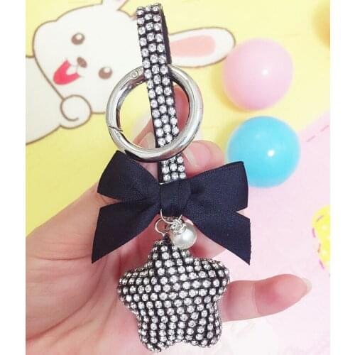 Love Five-Pointed Star Diamond Drilling Wafer Ball Car Keychain Ladies Gift Bow Rhinestone Bag Pendant Car Key Ring Car Accessor