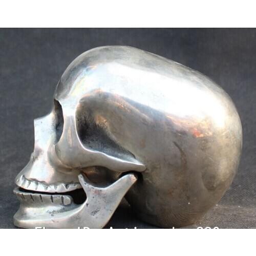 Decoration bronze factory outlets Tibet Silver 14cm Chinese Silver Human Skull Skeletons head deathshead Collected Statue
