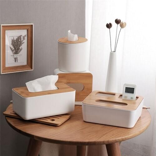 Wooden Cover Plastic Body Tissue Box Home Decor Paper Storage Box Wood Napkin Holder Case for Phone Holder Table Decoration