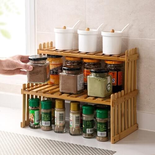 Double Layers Bamboo Storage Rack Kitchen Spice Rack Book Decoration Organizer Box Desktop Racks for Home WJ622