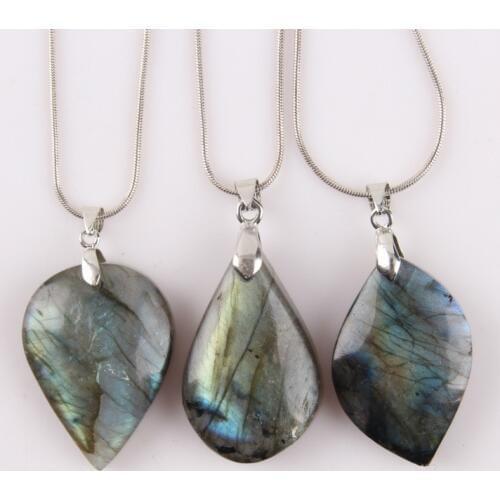 Natural Irregular Labradorite Pendant Necklace for Women Men Natural Stone Pendant Necklace Jewelry