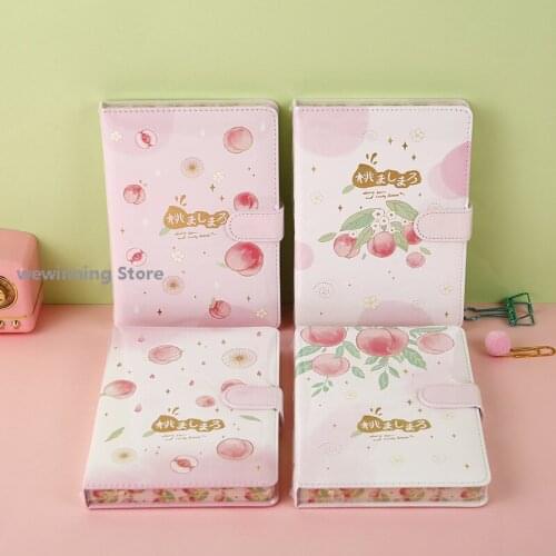 Kawaii Pink Peach Diary Cute Planner Book for Students PU Cover Magnetic Agenda Colored Inner Page Journals Stationery Notebooks