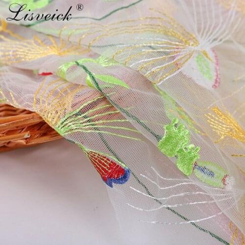 1meter/lot 135cm French Net Lace Fabric with embroidery Colored Little Butterfly mesh tulle net yarn lace fabric