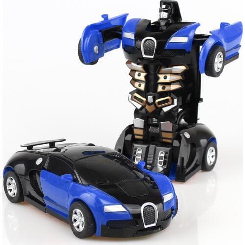 Blue Transformation Robot Toy Car ABS Plastic Collision Transforming Vehicle Model Gift for Children