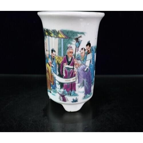 Chinese Ceramics Pastel Porcelain Ancient Five Old and Four Young Character Figure Flowerpots