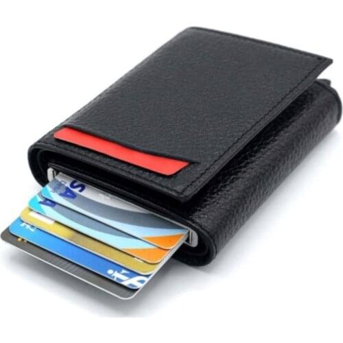 Business Credit Card Holder Men Multifunction Automatic Aluminium Alloy Leather Cards Case Wallet Slim Coin Purse