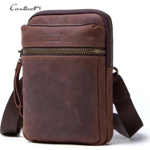Crazy Horse Leather Messenger Men Bag Waist pack Male Shoulder Fashion mini high quality male crossbody bag for 5.8" iPhone