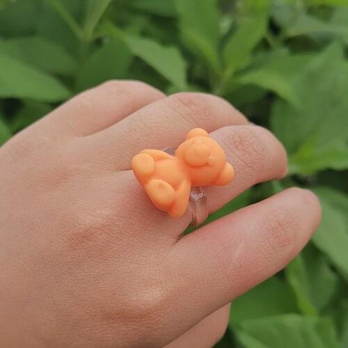 Colorful Fashion Resin Bear Knuckle Ring Korean Design Simple Candy Colors Animal Rings For Womens Girl Trendy Jewelry