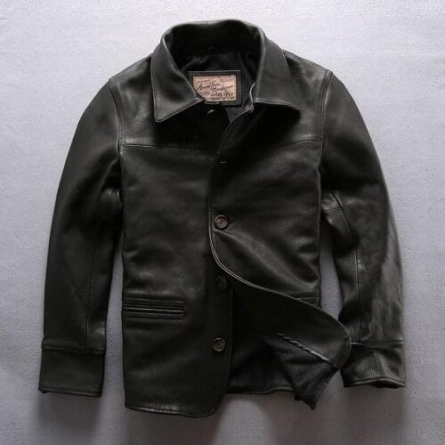 Free shipping Mens Genuine Leather Brand Thick Soft Cowhide Motorcycle Black Jacket Designer Vintage Coat