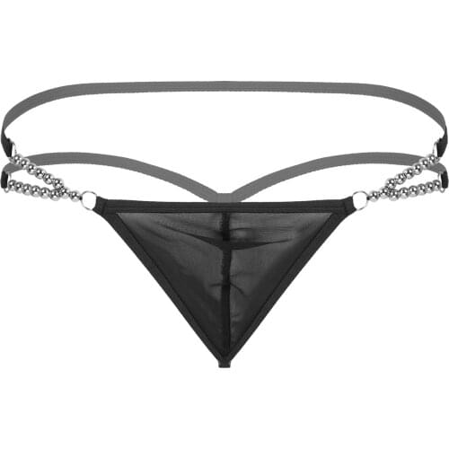 Male Sexy Panties Low Waist Beaded Elastic Waistband T-back Thongs See-through Mesh Bulge Pouch G-string Underwear Underpants