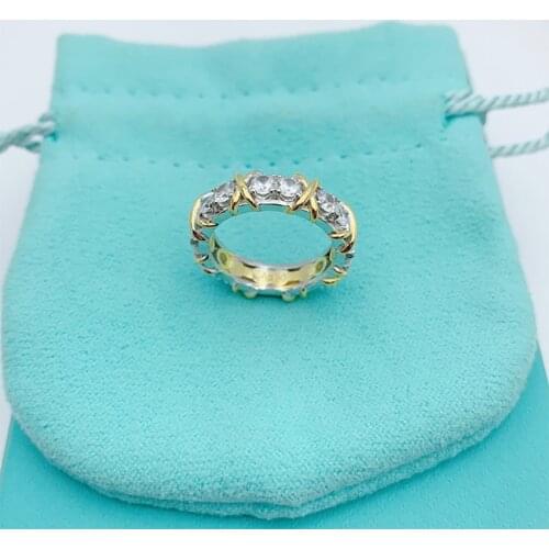 Luxury Brand Ring 16 Stone Cross Shape Men And Women Ring 925 Silver High Quality Couple Matching Jewelry Gift