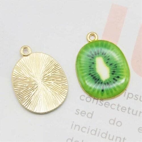 Julie Wang 5PCS Enamel Kiwi Charms Gold Tone Alloy Fruit Charm Necklace Earrings Bracelet Jewelry Making Accessory