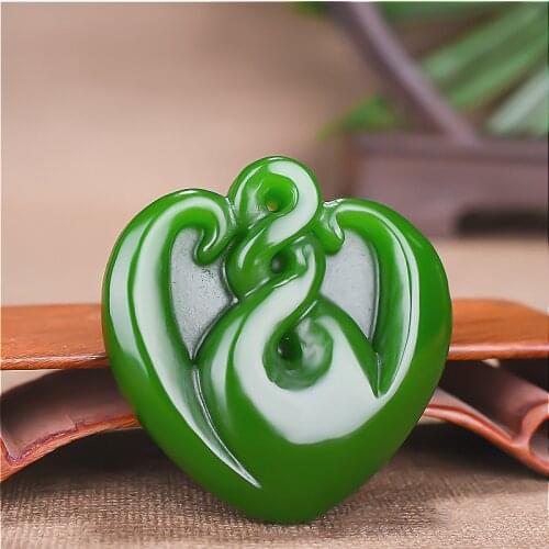 Green Jade Heart Pendant Necklace Chinese Hand-Carved Fashion Charm Jewelry Natural Jadeite Amulet Accessories Men Women Gifts