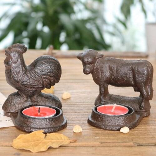 American Country Accents Antique Rustic Walking Rooster Design Cast Iron Small Tea Light Candle Holder