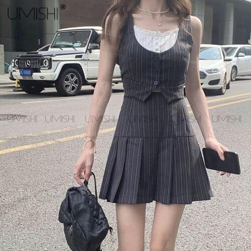 Firm offers to film three standard neat design niche stripe fake two piece suit ma3 jia3 skirts