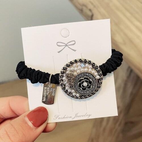 Rubber band French small fragrance wind pearl camellia retro circle hair tie rope hair accessories