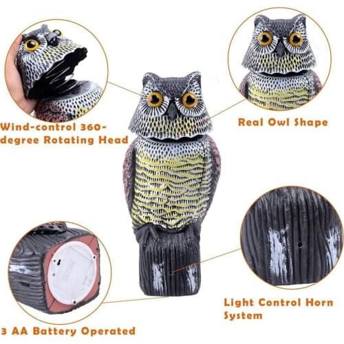 Voice Type Realistic Rotating Head Owl Bird Repellent Bird Pest Control Scarecrow Drive Away Snake Mouse Statue Courtyard Decor