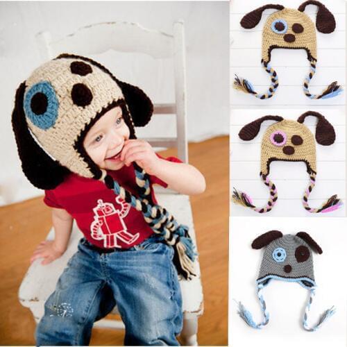 Newborn Photography Props Cute Dog Children Crochet Knit Beanie Hat Baby Animal Cap Photo Props Infant Autumn Winter Hat 0-1Yrs