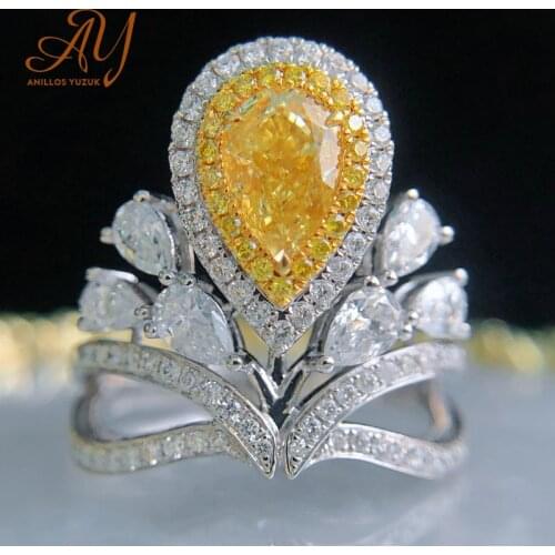 Anillos Yuzuk Luxury 925 Sterling Silver Pear Cut Created Topaz Gemstone Wedding Engagement Crown Ring Fine Jewelry Wholesale