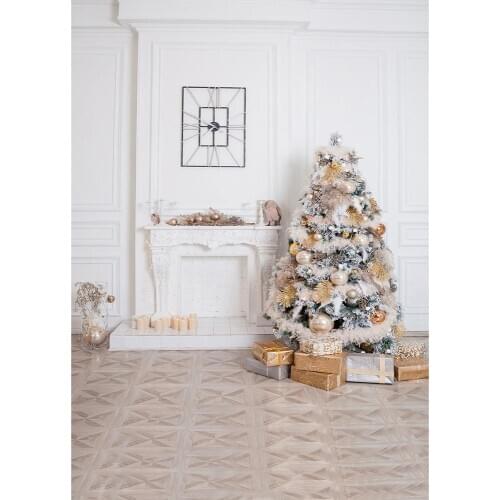 Christmas Tree Gifts White Wall Photo Background Vinyl Fond Backdrop Photography Props for Family Children Baby Party Photophone