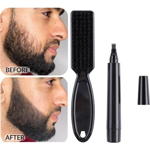 Double End Men Beard Growth Pen Hair Sideburn Shaping Pen Facial Hair Sideburn Mustache Repair Shape Regrowth Pen
